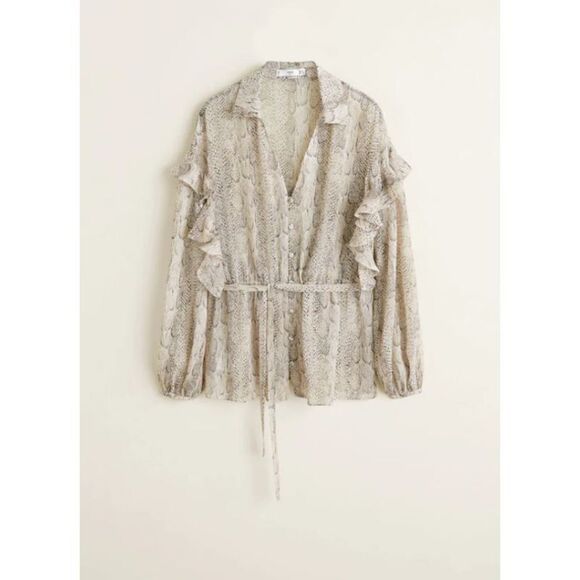 Animal Print Shirt Blouse Mango Frills Balloon, S new with tags - Picture 6 of 9